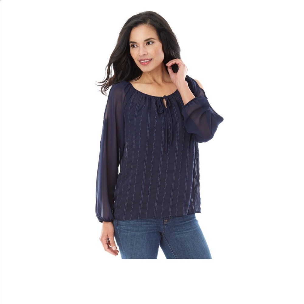 AB STUDIO COLD SHOULDER PEASANT TOP